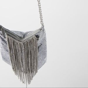 Zara Fringed Mesh Beading Crossbody Bag